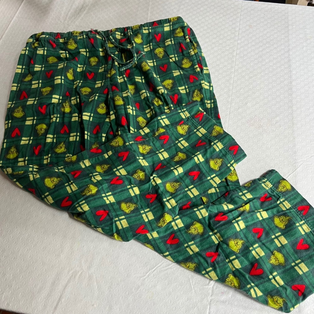 Hanna Andersson XL Grinch Green Plaid Flannel Pajama Pants Men/Unisex Christmas